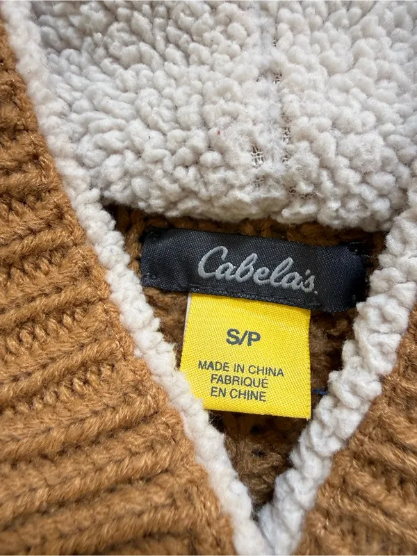 Cabelas Cable Knit Fishermans Sweater Toggle Hooded Small Tan Cardigan - Image 6