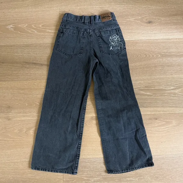 Deja Clark for Aeropostale Jeans Super Baggy Rhinestone Rose Size XS Faded Black - Image 5