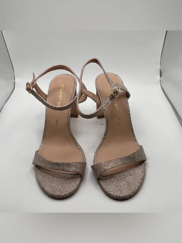 Stuart Weitzman Glitter Champagne AnkleStrap Block heel Babette 85 Shimmering 6B - Image 5