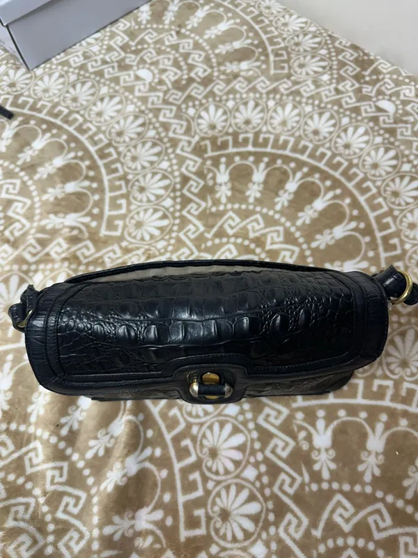 Brahmin Black Croc-Embossed Shoulder Bag with Gold Hardware - Image 7