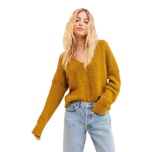 Free People Finders Keepers V Neck Moss Yellow Green Textured Crop Sweater Small - Image 3