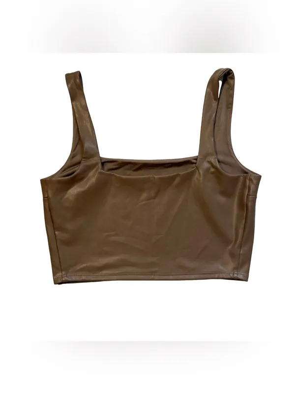 Express Brown Faux Leather Body Contour Crop Tank Medium - Image 6