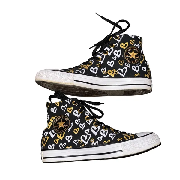 Converse Chuck Taylor All Star gold and white heart print high top sneakers - Image 3
