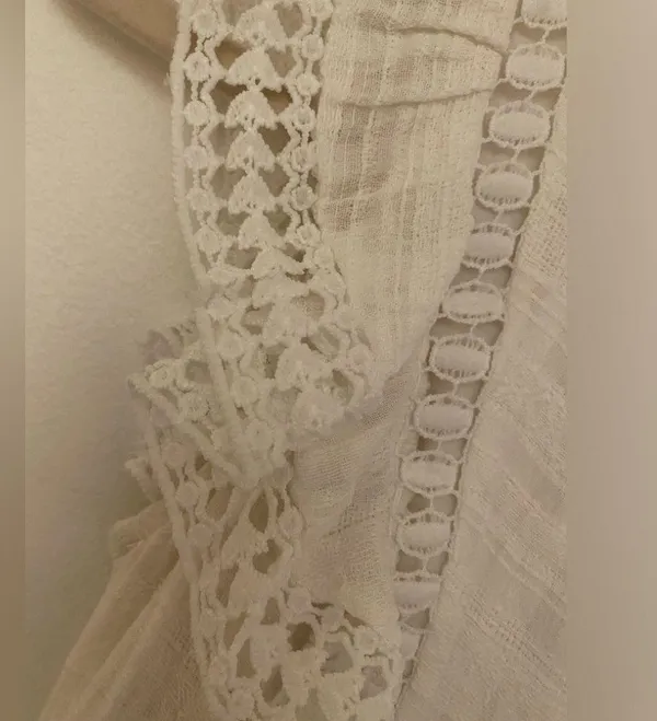 Hazel & Olive White Ruffle Trim High Neckline Short Dress Women’s Sz Small - Image 7