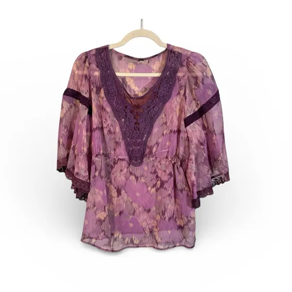 Free People Purple Indie Crochet Boho Blouse Womens S Festival Flutter 70s Style - Image 2