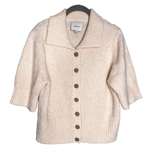 Reformation Daphne‎ Collared Cardigan Size Medium Sorbet Pink Short Sleeve - Image 3
