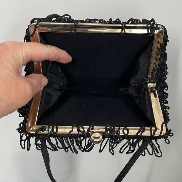 Vintage Black satin fringe bag. - Image 2