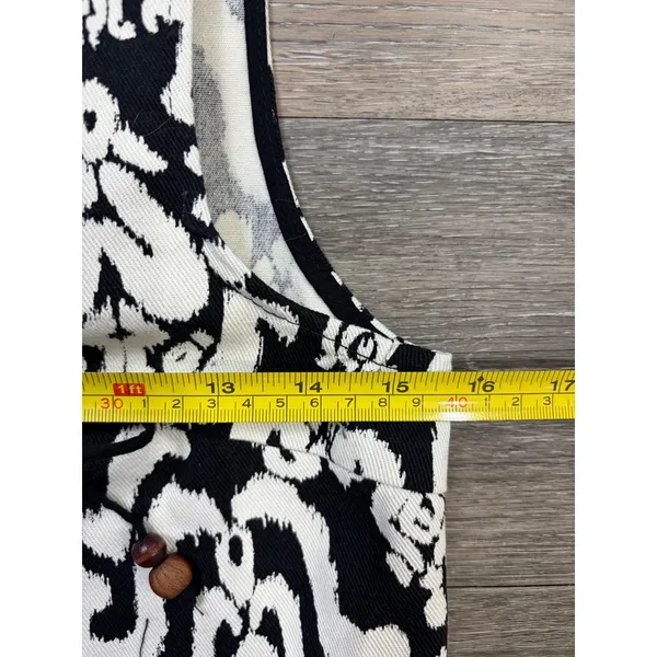 Zara Black White Boho Vest Small Ikat Pattern Tie Waist Statement Layer Festival - Image 4