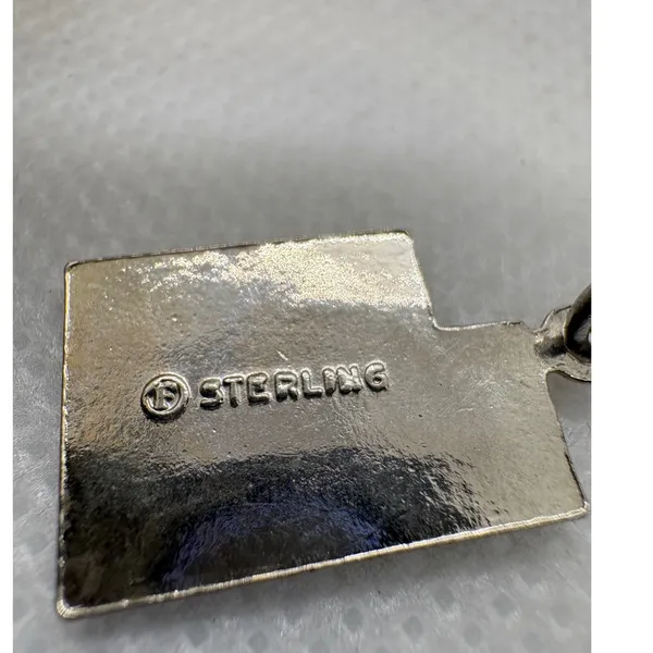 Vintage Sterling Silver Utah State Map Enamel Charm Blue Souvenir Pendant 1.77g - Image 5