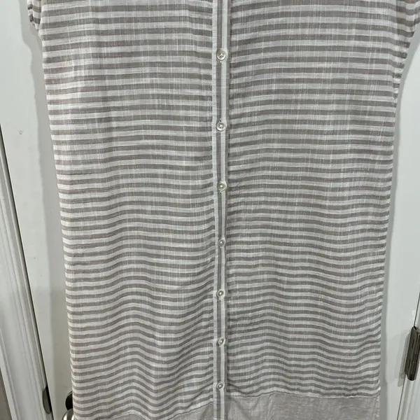 Lucky Brand Size S Dress Button Down Maxi Shirt‎ Striped Lightweight Cap Sleeve - Image 4