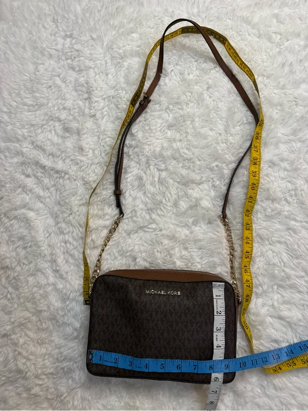 Michael Kors Brown MK Monogram Crossbody with Gold Chain - Image 15