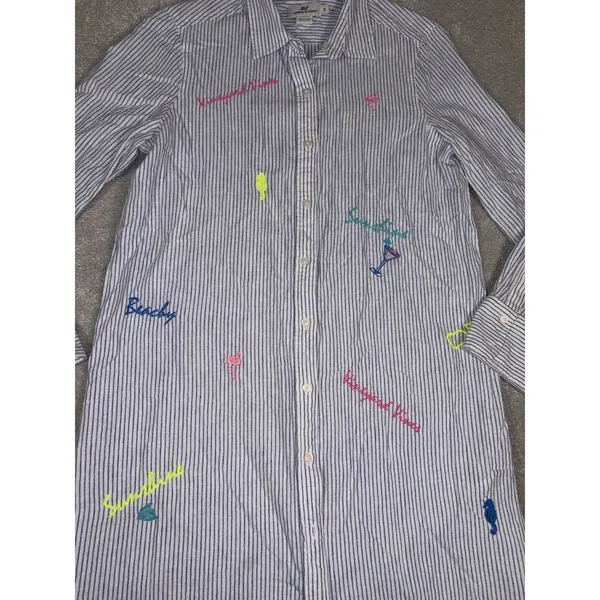 Vineyard Vines Linen Bahamas Icon Beach Cover Up Dress‎ Embroidered Woman Size 6 - Image 8