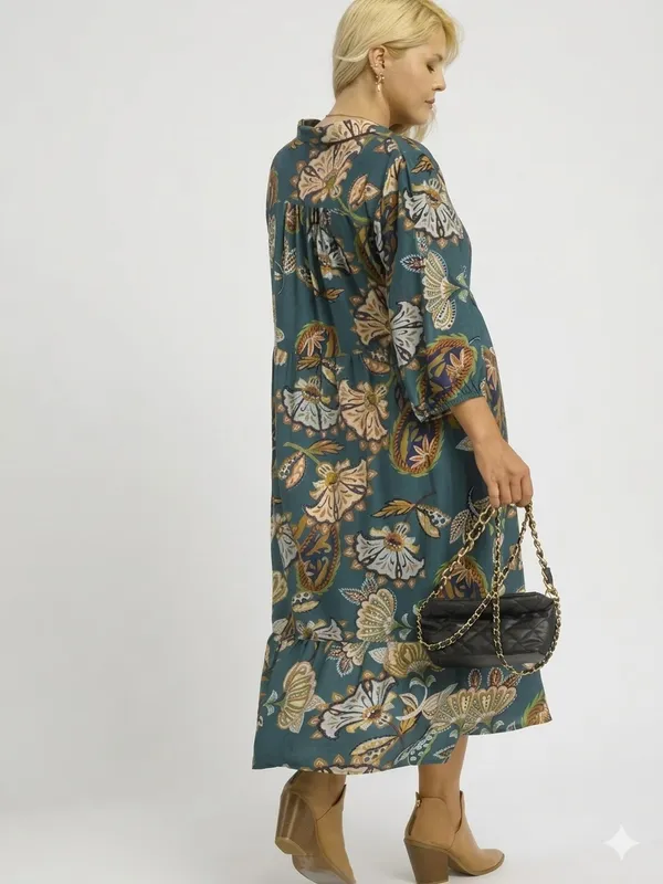 New!Umgee Plus Size Boho Paisley Lined Tiered Midi Dress Size 1X - Image 6