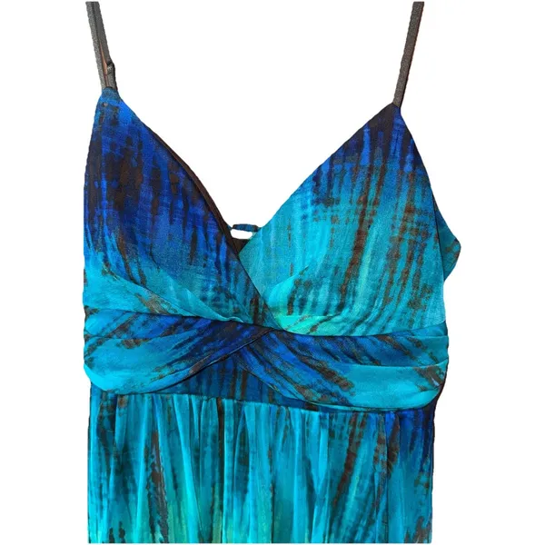 Ruby Rox Green Blue Tie-Dye Sun Dress Babydoll Tulle Ruffled Ruched Y2K Medium - Image 2
