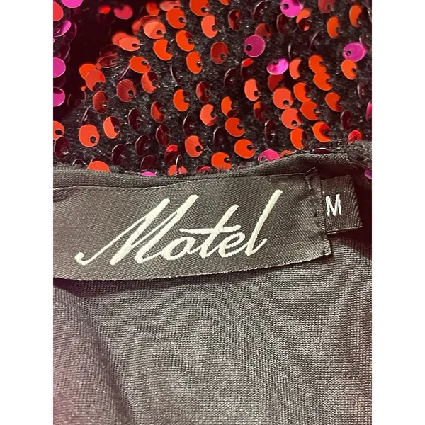 Motel Red & Burgundy Sequin Long Sleeve Romper Women’s M Deep V Party Club - Image 5