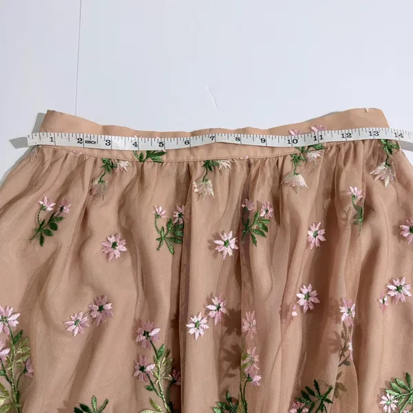 Rick Cardona Floral Embroidered Mesh Midi Skirt Nude Pink EUR 34 GB 8 - Image 5