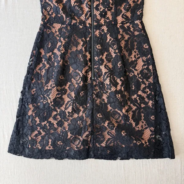 French Connection Floral Lace Sleeveless Mini Cocktail Dress Womens 4 Black Nude - Image 14