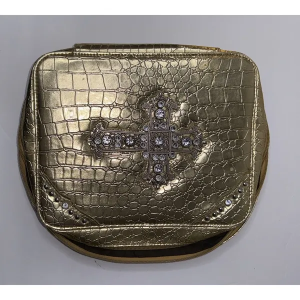 Montana West Bible Bag Gold Faux Diamonds Cross Spiritual Faith Church Study Zip - Image 13