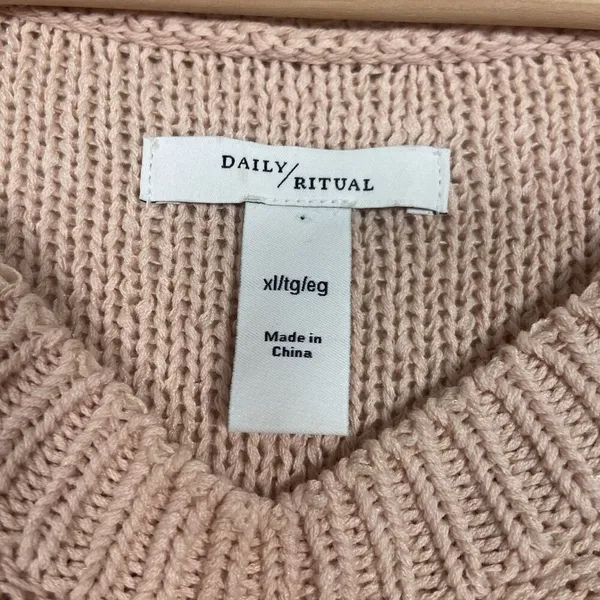 Daily‎ Ritual Cotton Crew Neck Sweater Cozy Boucle Women’s XL Pale Pink Knit - Image 5