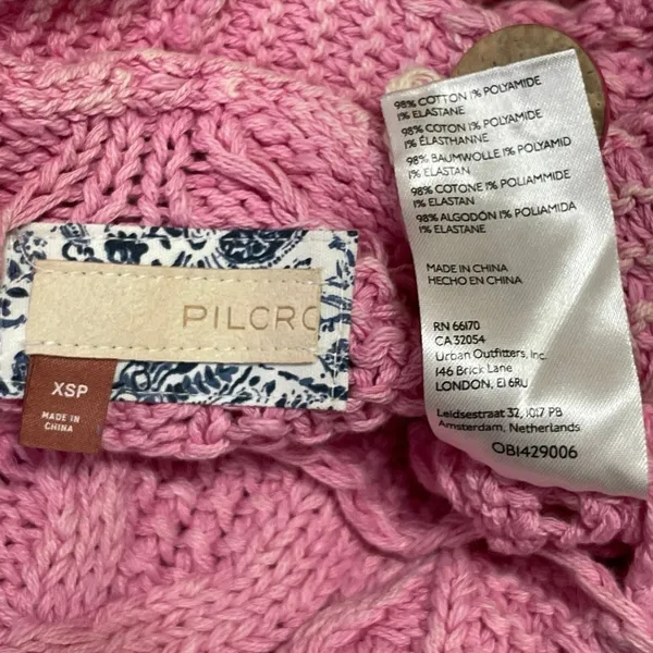 Anthropologie Pilcro Pink Cable Knit V Neck Cropped Button Cardigan Sweater XSP - Image 4