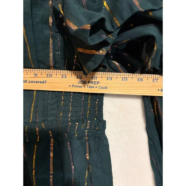 Farm Rio Anthropologie Green Metallic Striped One Shoulder Wide Leg Jumpsuit NEW - Image 6