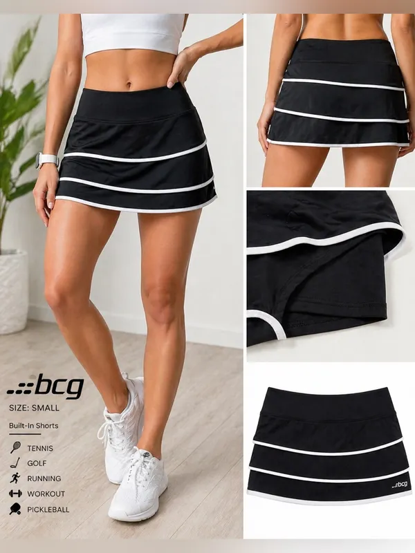 BCG Black White Athletic Skort Built-In Shorts Size Small Tennis Golf Workout - Image 2