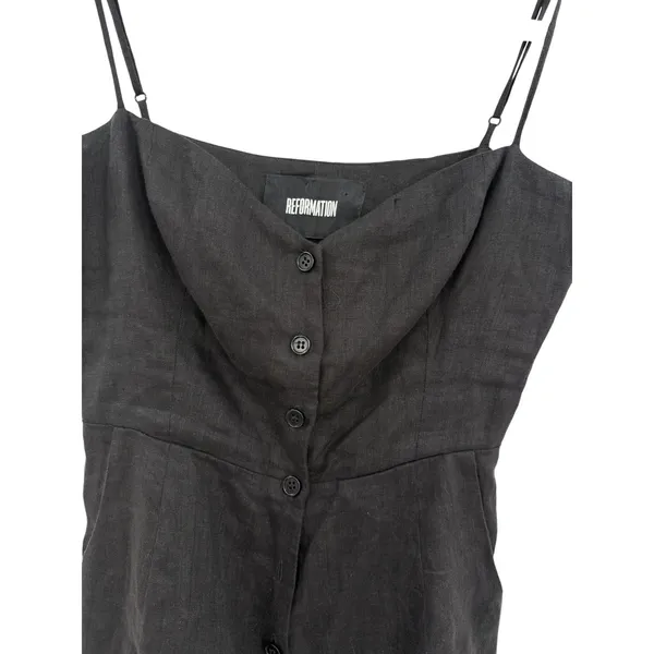 Reformation Blanca Linen Romper Black Button‎ Front Sleeveless Size 00 - Image 4