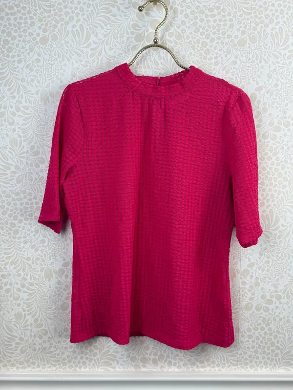 Maeve by Anthropologie Hot Pink Sheer Mesh Mock-Neck Top - Size - Large - Image 6