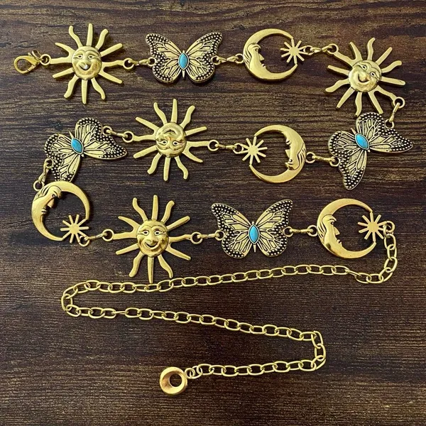 Gold Y2K Celestial Sun Moon Butterfly Chain Belt, Fits 30 to 47 Inches, X7GA1325 - Image 6