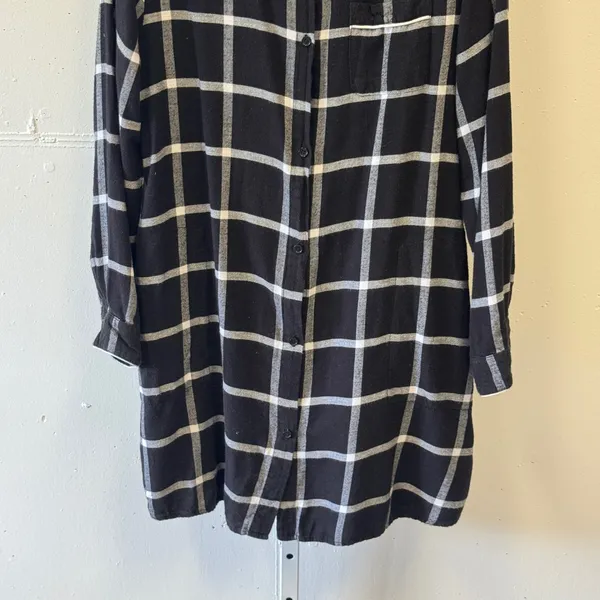 Donna Karan Sleepwear Black White Plaid Button Down Tunic Nightshirt Medium - Image 4