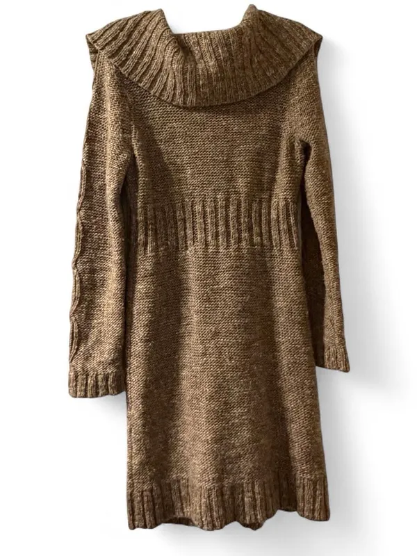LOFT Brown Cable Knit Long Cardigan with Wide Collar - Image 3