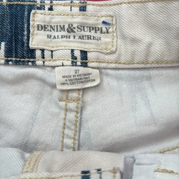 Denim & Supply Ralph Lauren Blue & White Aztec Preppy Boho Zip Fly Jean Shorts - Image 4
