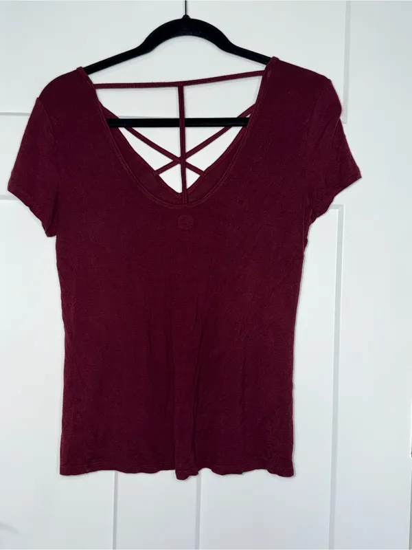SO Dark Red Cross Detail Short Sleeve Tee - Image 2