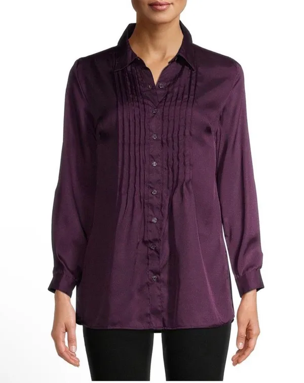 WHITE STAG Tunic Top Size S 4-6 Womens Pleated Front Roll Up Long Sleeve NWOT - Image 2
