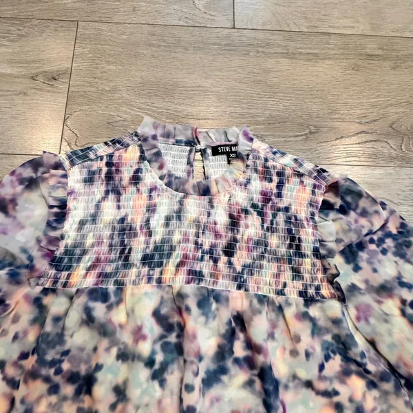 Steve Madden XS Xsmall Sheer Long Sleeve Smocked Blouse Purple Pink‎ Top - Image 3