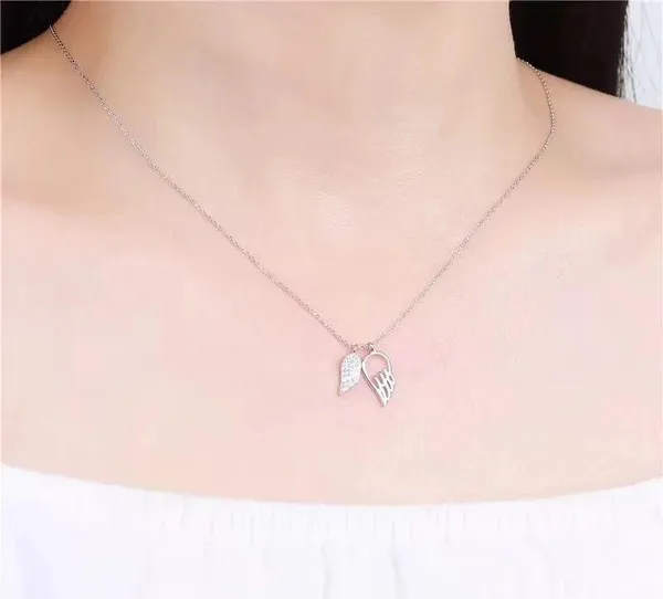 Boutique 925 Sterling Silver necklace double pendant minimalist angel wings - Image 2