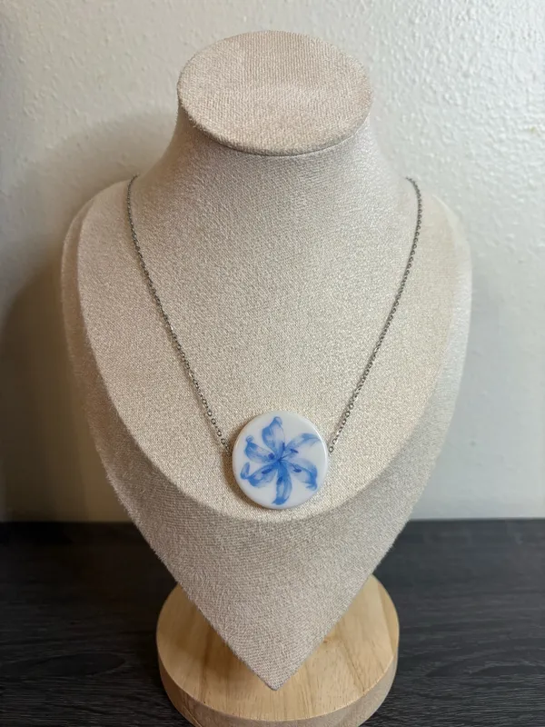 Handmade Blue Flower Necklace | Waterproof & Tarnish Resistant - Image 2