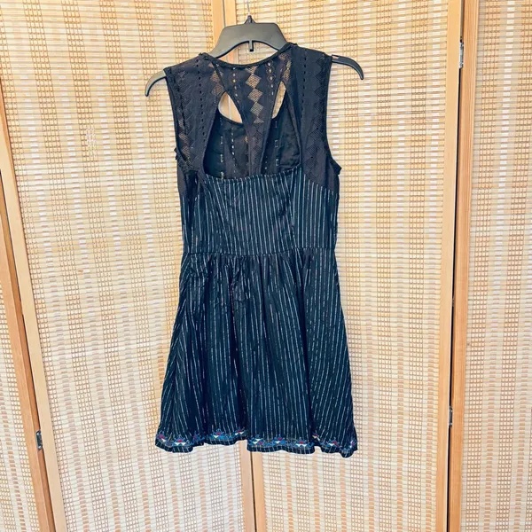 Free People Water Lilly RARE black metallic pinstripe crotchet lace mini dress - Image 7