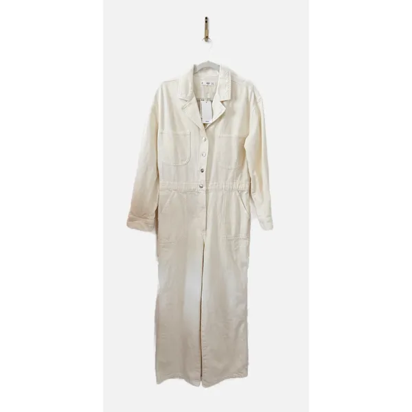 NWT Mango Buttons Denim Jumpsuit Cream White L - Image 2