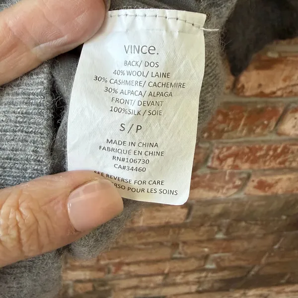 Vince Womens Sz Small Silk Wool Cashmere Blend Sweater Gray Two Tone Minimalist - Image 3