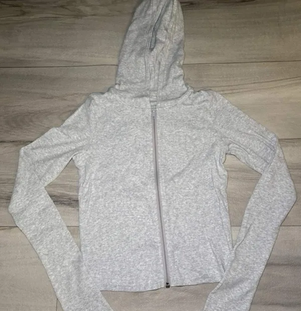 Skims cotton rib zip up hoodie Color light heather gray - Image 2