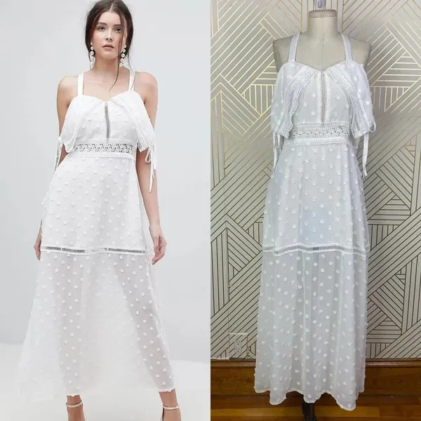 Lioness Cross Back Layered Folk Midaxi Dress in White Boho‎ Size US Small - Image 2