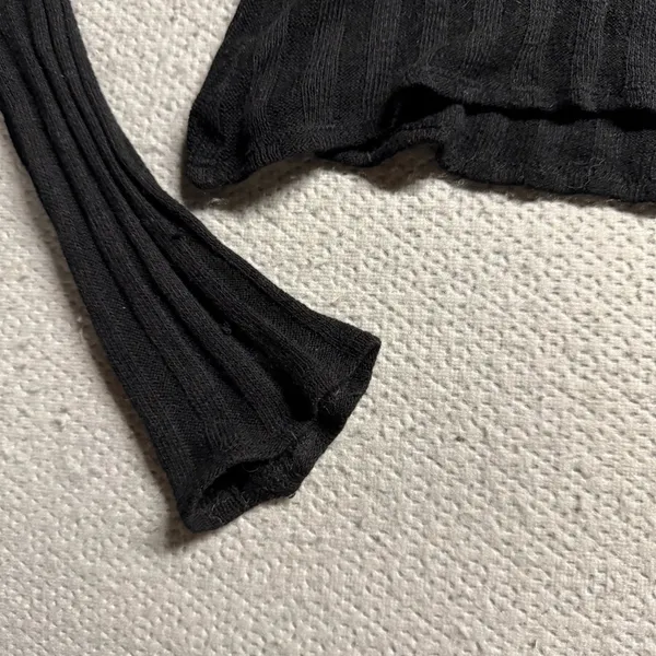 Reformation Black Ruffle Long Sleeve Knit Sweater Small Tencel & Flax Blend EUC - Image 2