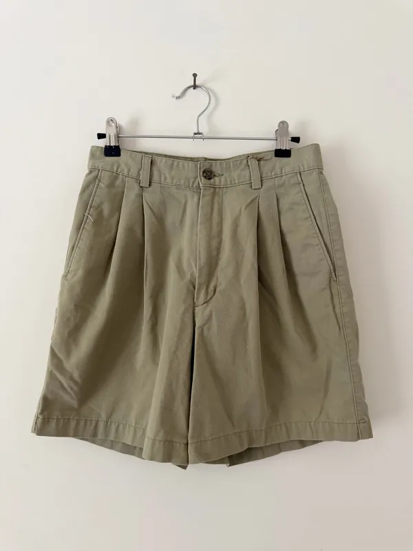 L.L. Bean Green High Waisted Pleated Chino Shorts - Image 2