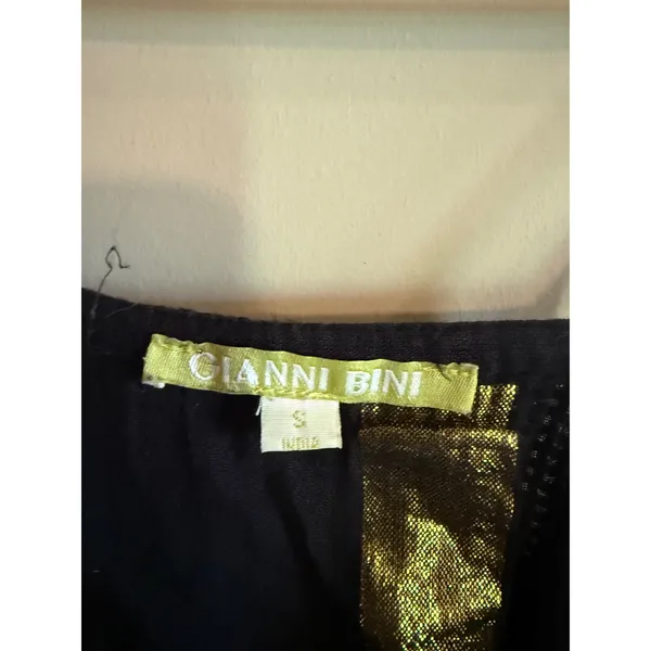 Gianni Bini Black Mesh Tassel Swim Cover‎ Up Dress Gold Metallic Small - Image 2