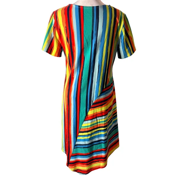 Soft Surroundings Happy Place Dress Womens Small Multi NWT Striped V-Neck‎ Midi - Image 2