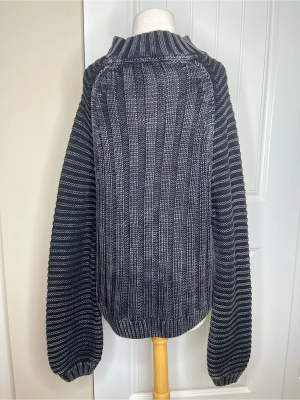 Free People Sweetheart Sweater Black Charcoal Womens Size M Fisherman Oversized - Image 3