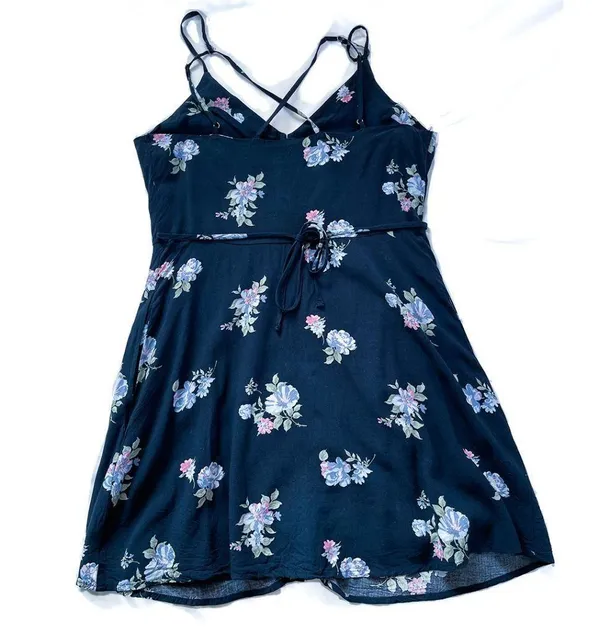 Abercrombie & Fitch Floral Mini Sundress - Navy Strappy Tie Waist - Image 7