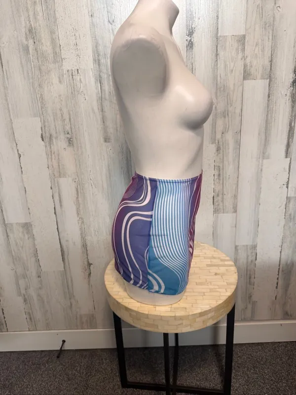 SheIn Wavy Graphic Print Sheer Mesh Mini Skirt Womens Size Small Purple Blue Cover Up - Image 3