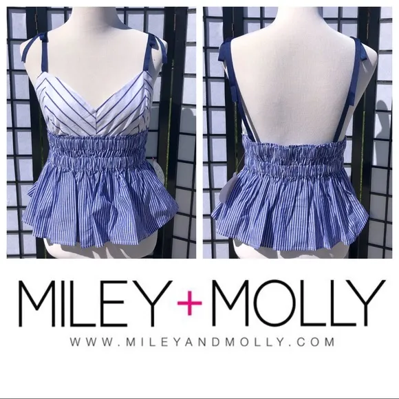 🔷Miley & Molly Blue Stripe Peplum Tank Blouse - Image 2